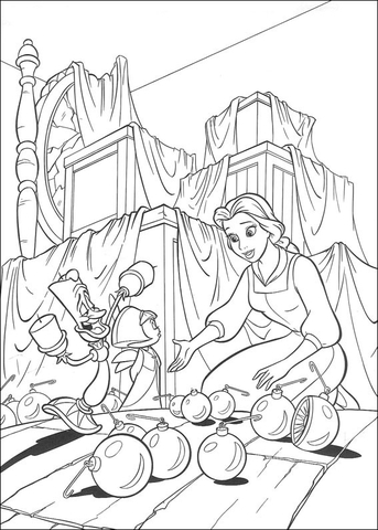 Princess Belle And Christmas Balls Coloring Page